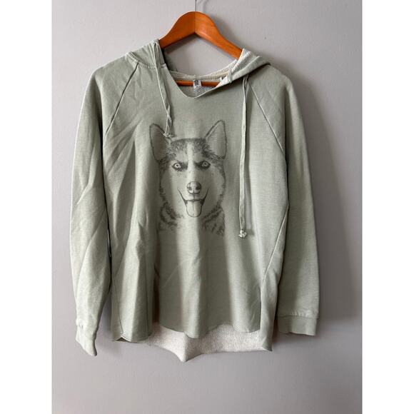 Independent Trading Company Hoodie Medium Sage Green Husky Dog Graphic Pullover - Picture 1 of 7